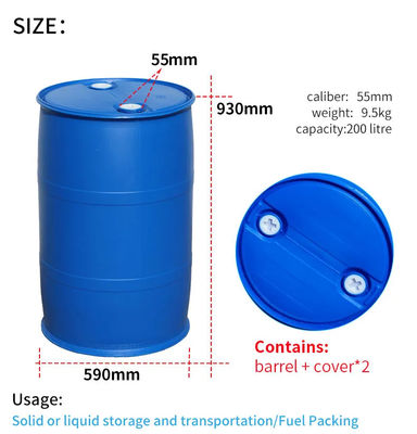 HDPE 200 더 밝혀진 플라스틱 저장 배럴 200L 날것 기재 플라스틱 ISO9001